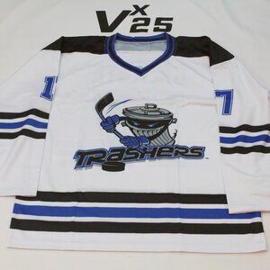 NEW Men's Danbury Trashers AJ Galante Hockey Jersey Crime and Penalties White Lg